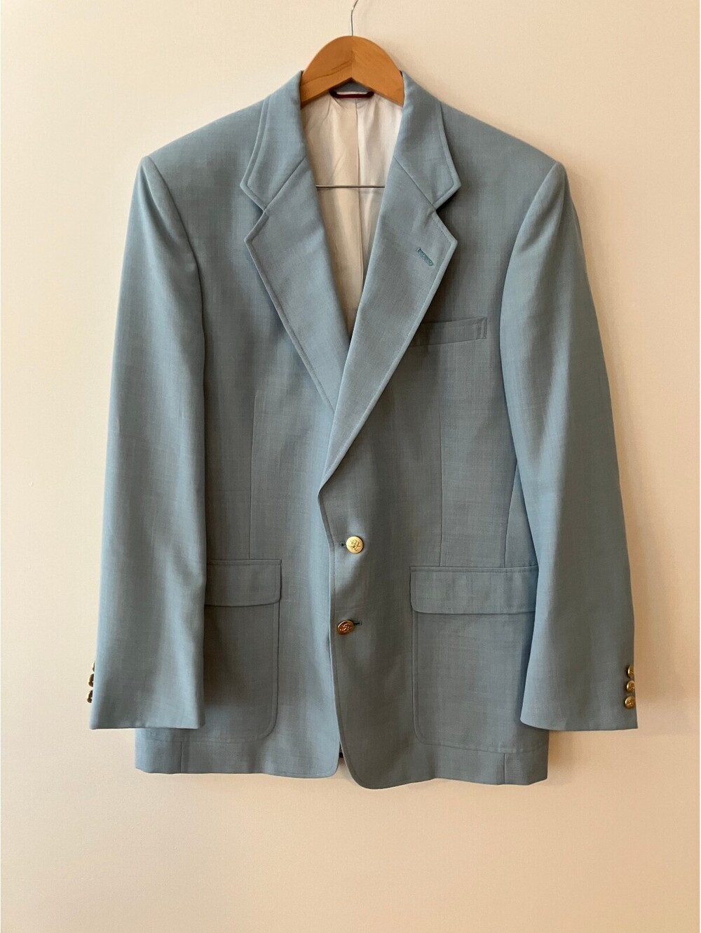 Vintage Jack Nicklaus 42R Powder Blue Blazer Golden Bear Gold Buttons Sport Coat